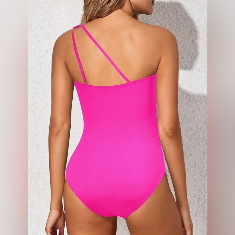 Vibrant Pink One-Piece one-shoulder Swimsuit NWT - Picture 2 of 8